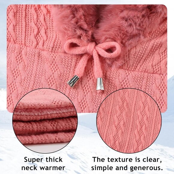 Women Skin Pink Polyester Warm Thick Fluff Beanie Neck Face Winter Balaclava - Picture 6 of 7